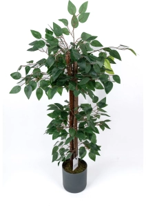 Çim Detaylı Gri Saksıda 3 Katlı Yapay Benjamin Ağacı